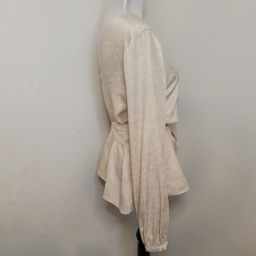 BCBG Max Azria Women’s One-Shoulder Wrap Blouse Beige Size Large NWT - Picture 7 of 10